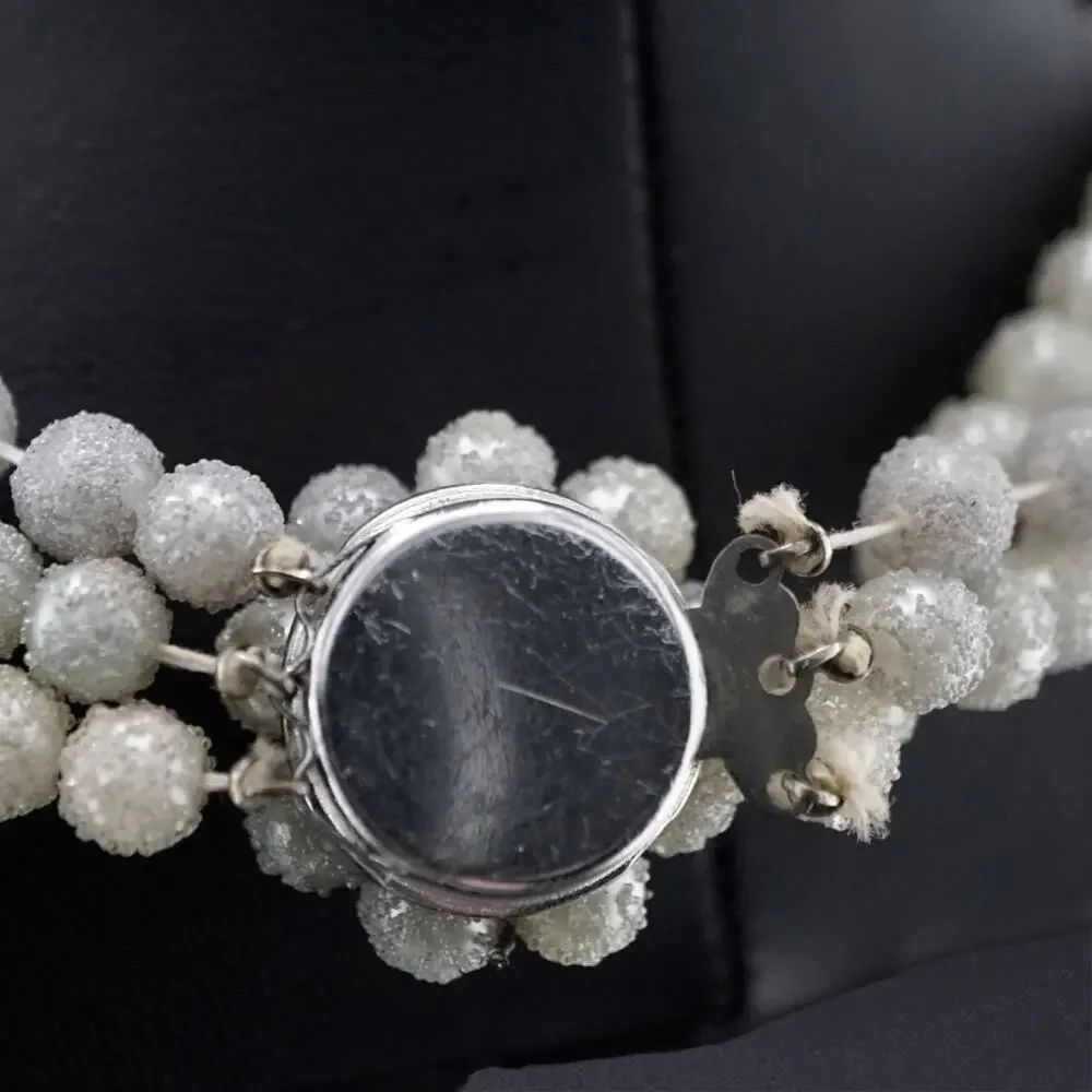 Vintage MCM Sugar Bead Parure Set White Multi Strand Necklace‎ Bracelet Set